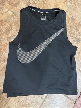 Nike Black Crop Tank with White Striped Swoosh